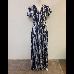 V neck pattern pocket maxi long dress